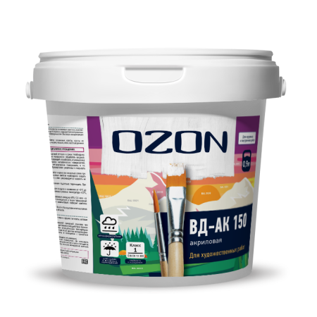 Краска акриловая сверхукрывистая для художественных работ OZON ВД-АК 150 ВД-АК-150D-1,1 D (бесцветная)  обычная